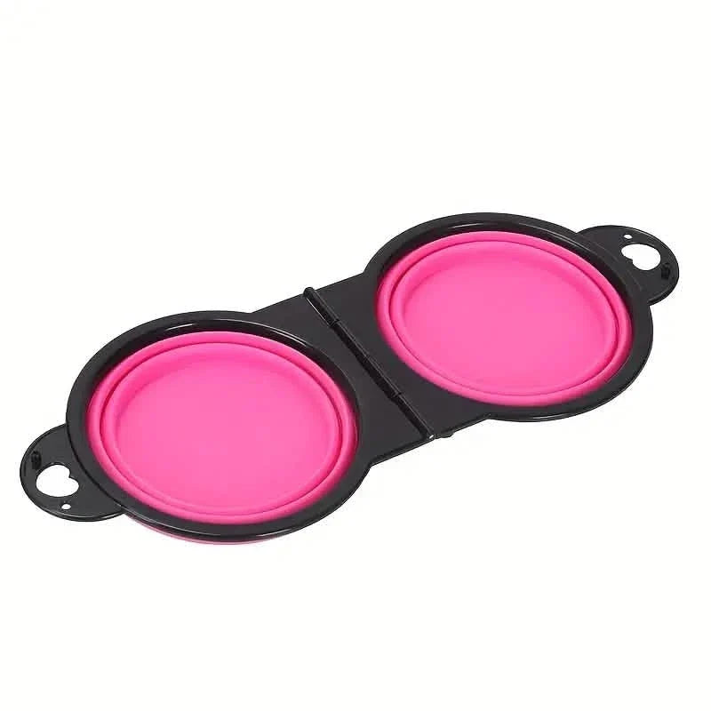 2-in-1 Collapsible Double Dog Bowl – pink