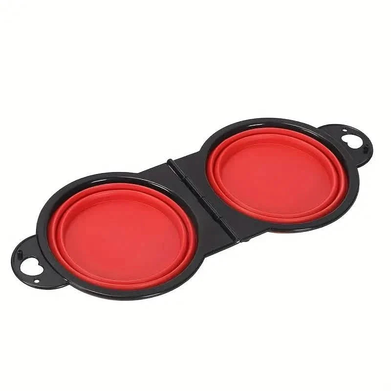 2-in-1 Collapsible Double Dog Bowl – red