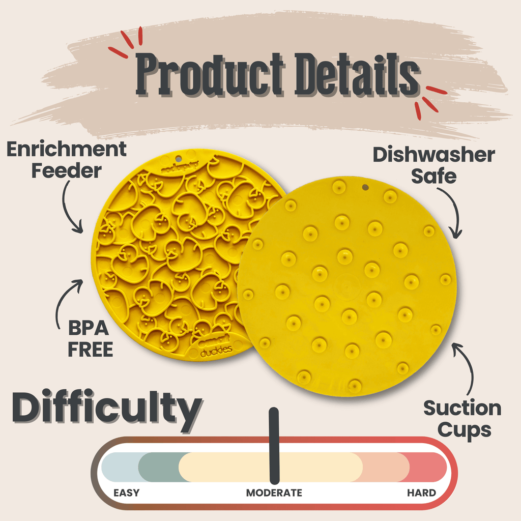 Suction Cup Lick Mat for Dogs – Yellow Duckies, product details graphic