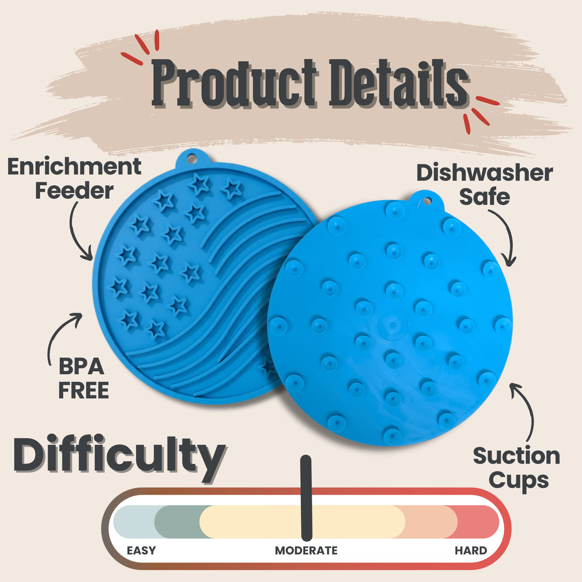 Suction Cup Lick Mat for Dogs – Orange Camp, product details graphic