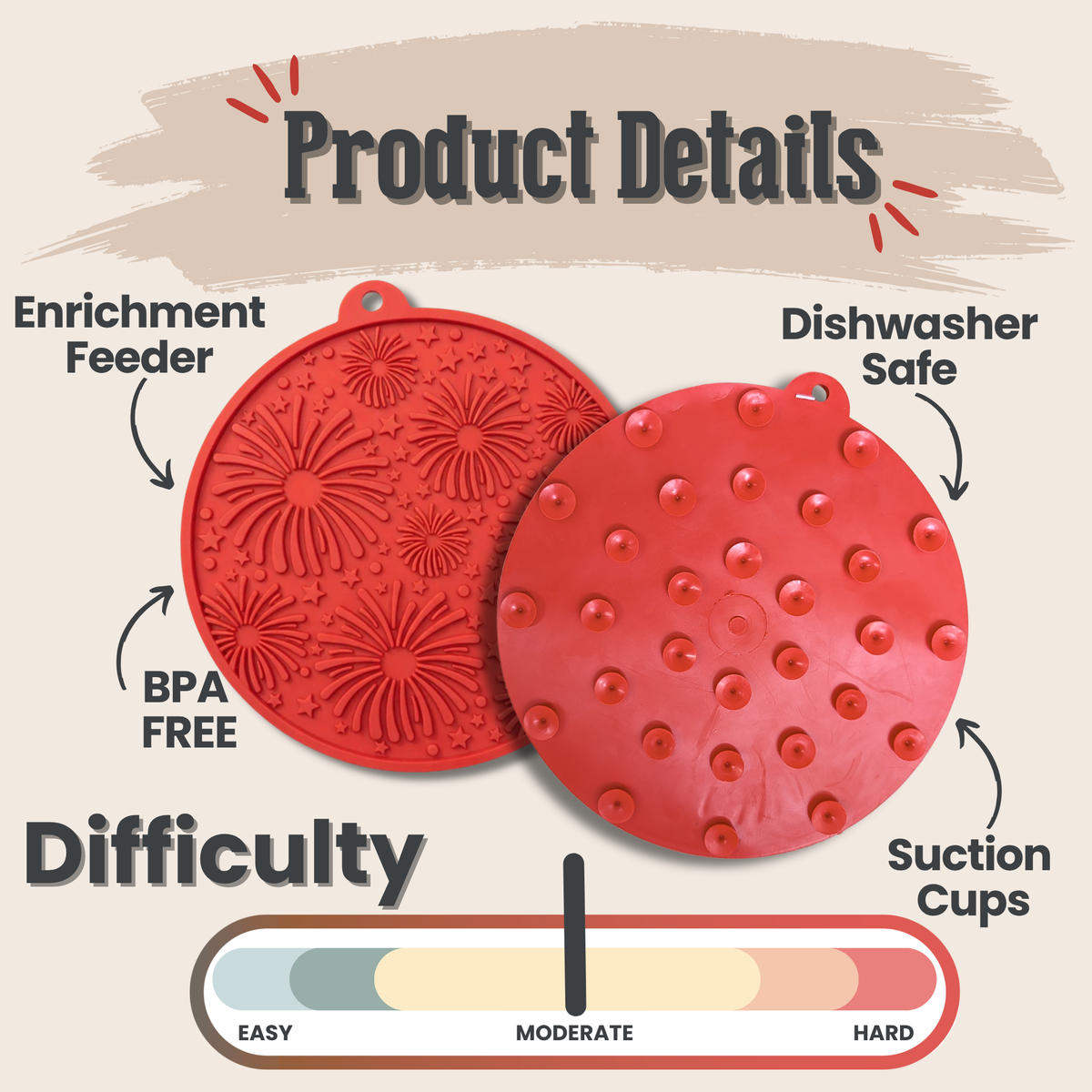 Suction Cup Lick Mat for Dogs – Red Fireworks, product details graphic