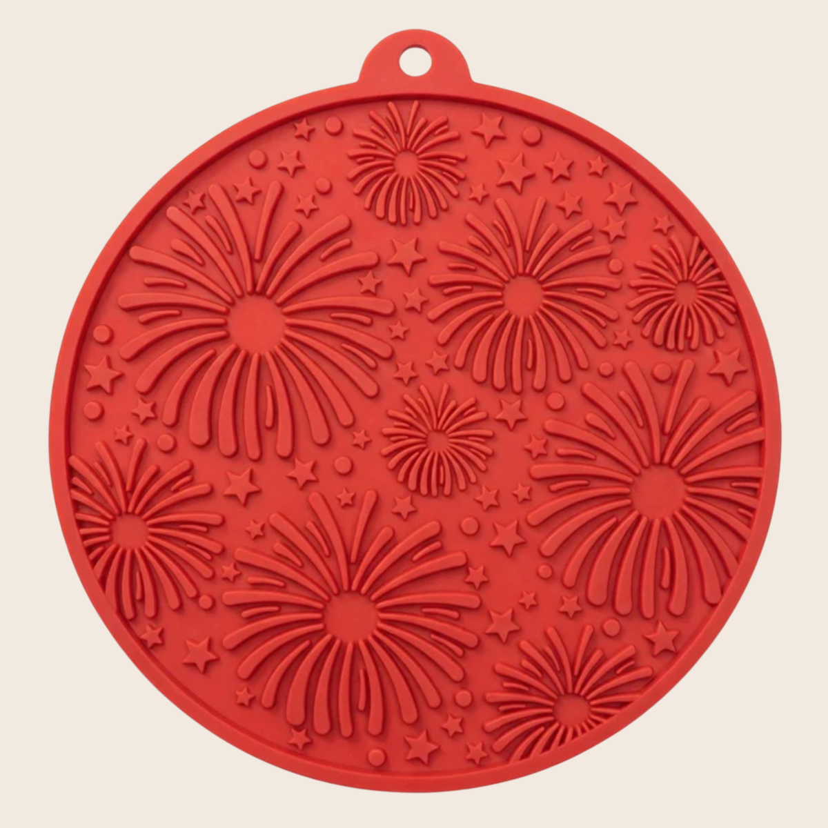 Suction Cup Lick Mat for Dogs – Red Fireworks, close-up