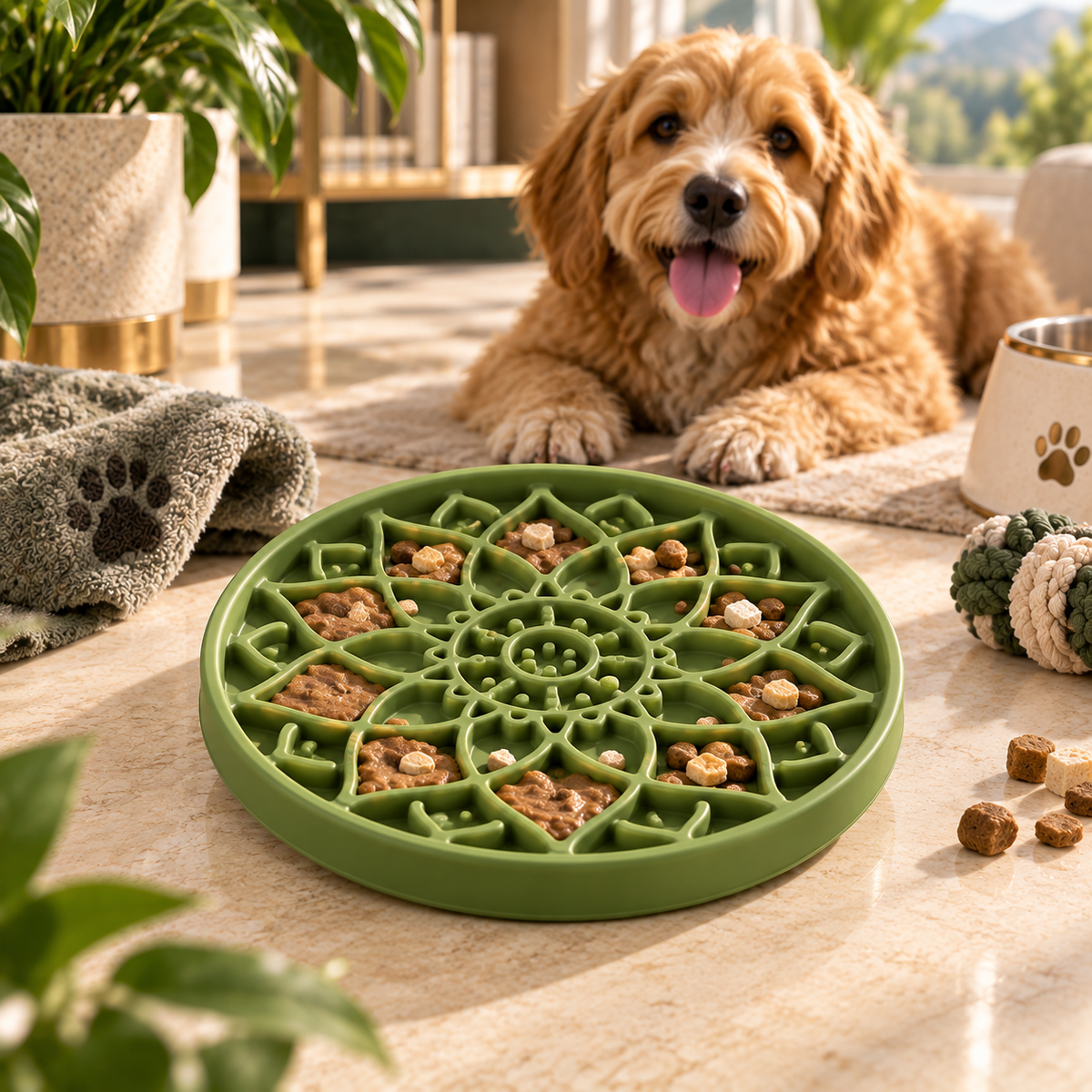 SodaPup Mandala Slow Feeder & Enrichment Tray – Green